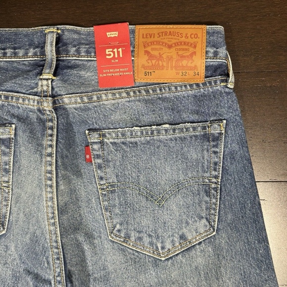 Levi's 511 Jeans 32 x 34 Selvedge Denim Slim Leg Distressed Blank Red Tab 63 - Picture 8 of 8